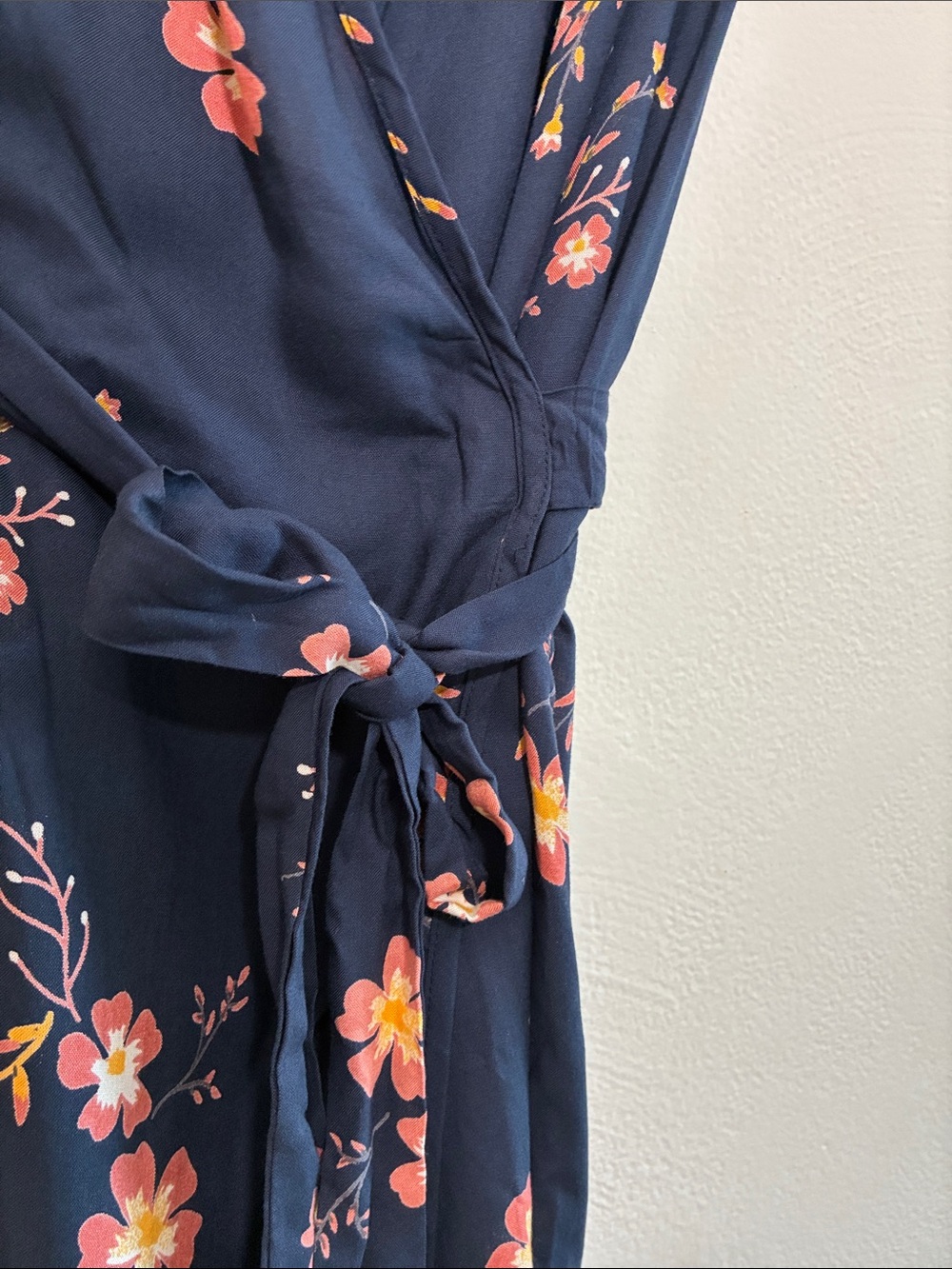 Roxy Navy Floral Wrap Dress with Pink and Coral Accents - Picture 3 of 9